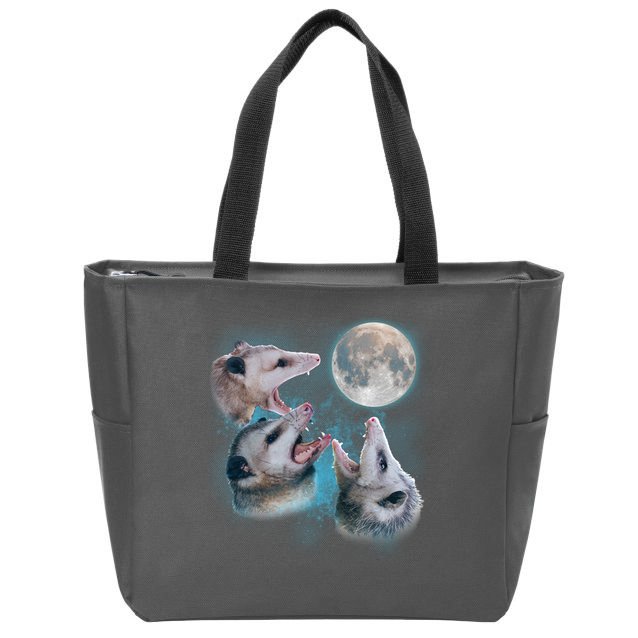 Funny Three Opossum Moon Zip Tote Bag