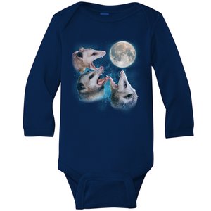 Funny Three Opossum Moon Baby Long Sleeve Bodysuit