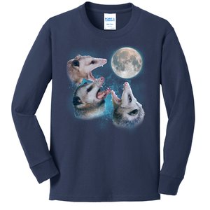 Funny Three Opossum Moon Kids Long Sleeve Shirt