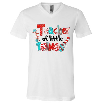 Funny Teacher Of Little Things For Teacher Cat And Hat V-Neck T-Shirt