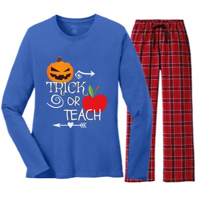 Funny Trick Or Teach Easy Halloween Teacher Costume Women's Long Sleeve Flannel Pajama Set 