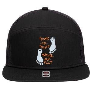 Funny Trick Or Treat Smell My Feet Halloween 7 Panel Mesh Trucker Snapback Hat