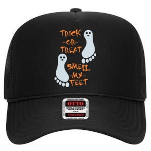 Funny Trick Or Treat Smell My Feet Halloween High Crown Mesh Back Trucker Hat