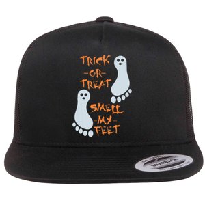 Funny Trick Or Treat Smell My Feet Halloween Flat Bill Trucker Hat