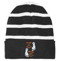 Funny Trick Or Treat Smell My Feet Halloween Striped Beanie with Solid Band