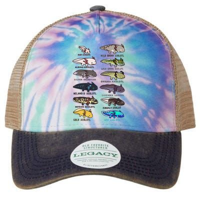 Funny Type Of Axolotls Funny Axolotl Lovers  Legacy Tie Dye Trucker Hat
