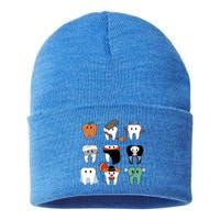 Funny Trick Or Teeth Funny Dental Halloween Treat Dentist Gift Sustainable Knit Beanie