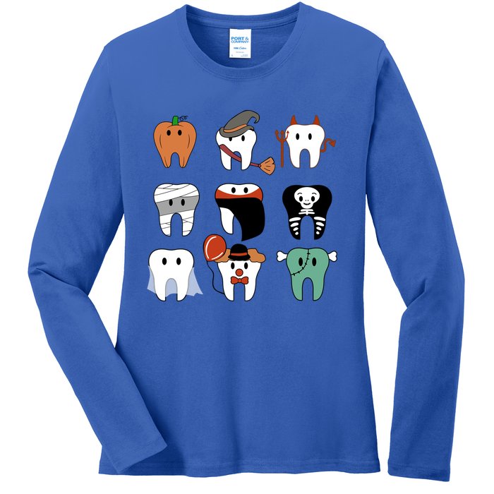 Funny Trick Or Teeth Funny Dental Halloween Treat Dentist Gift Ladies Long Sleeve Shirt