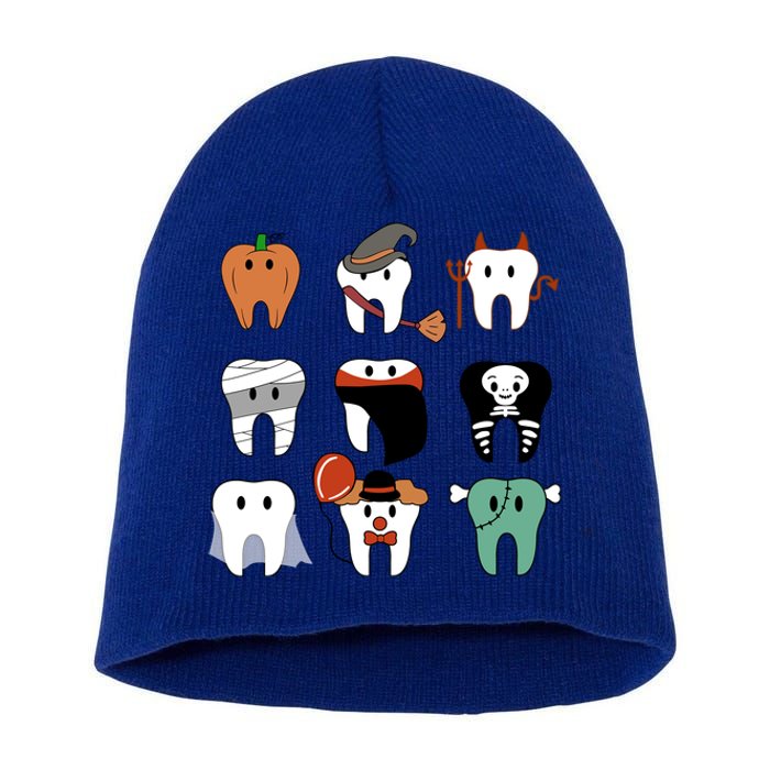 Funny Trick Or Teeth Funny Dental Halloween Treat Dentist Gift Short Acrylic Beanie