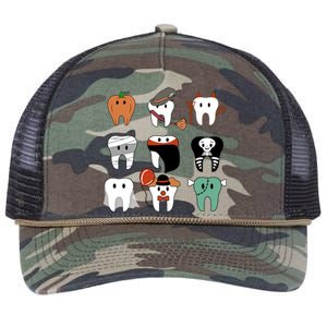 Funny Trick Or Teeth Funny Dental Halloween Treat Dentist Gift Retro Rope Trucker Hat Cap