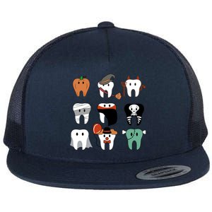 Funny Trick Or Teeth Funny Dental Halloween Treat Dentist Gift Flat Bill Trucker Hat