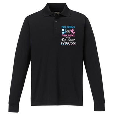 free throws or pink bows Big Sister loves you gender reveal Performance Long Sleeve Polo