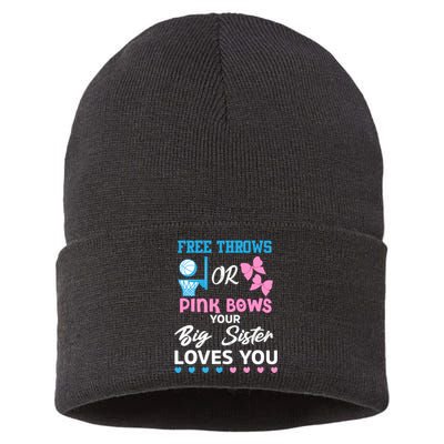 free throws or pink bows Big Sister loves you gender reveal Sustainable Knit Beanie