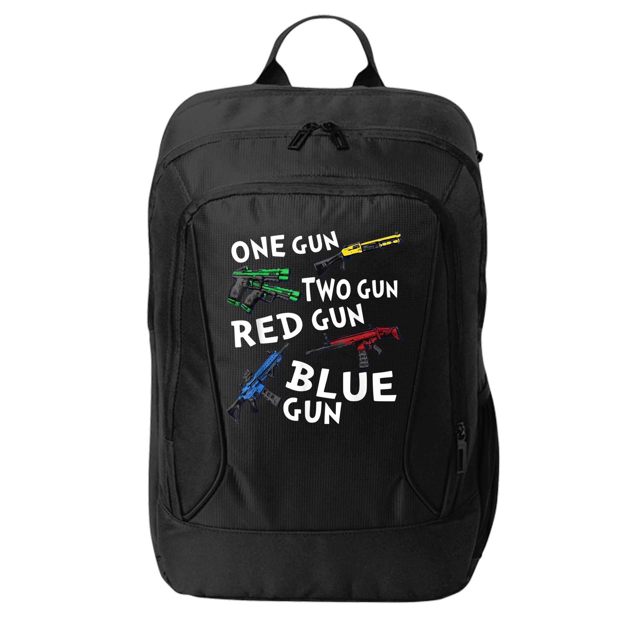 Funny Tee One Gun Two Gun Red Gun Blue Gun Custome City Backpack
