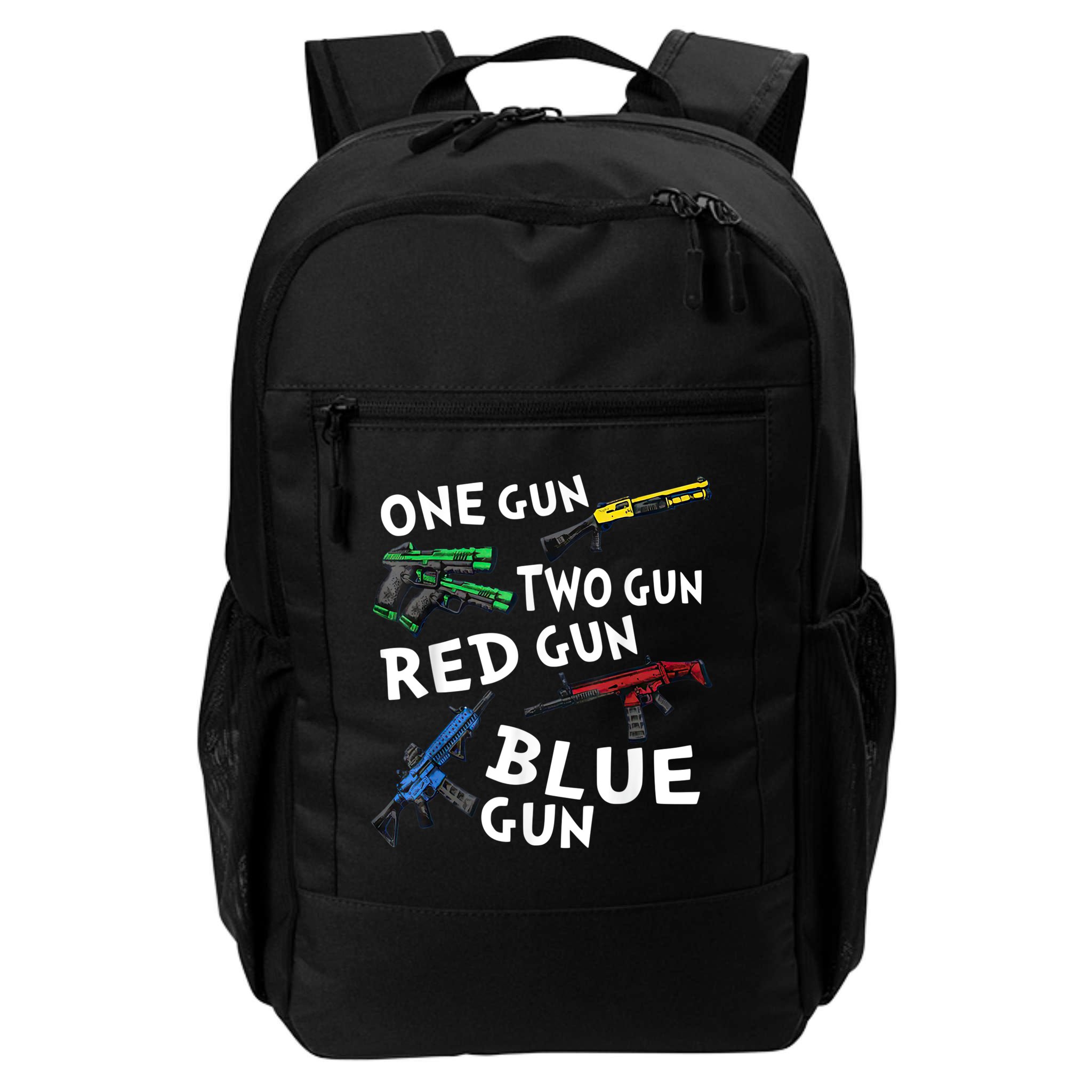 Funny Tee One Gun Two Gun Red Gun Blue Gun Custome Backpack