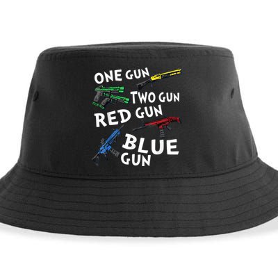Funny Tee One Gun Two Gun Red Gun Blue Gun Custome Sustainable Bucket Hat