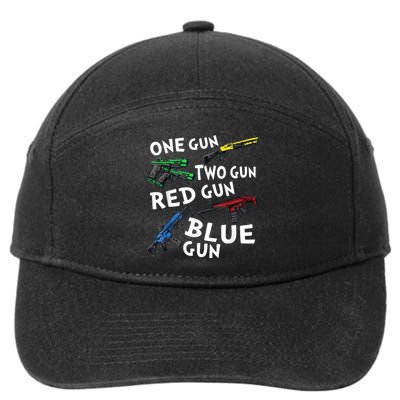 Funny Tee One Gun Two Gun Red Gun Blue Gun Custome 7-Panel Snapback Hat