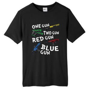 Funny Tee One Gun Two Gun Red Gun Blue Gun Custome Tall Fusion ChromaSoft Performance T-Shirt