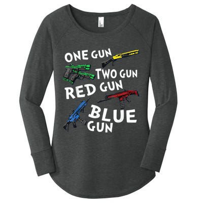 Funny Tee One Gun Two Gun Red Gun Blue Gun Custome Women's Perfect Tri Tunic Long Sleeve Shirt