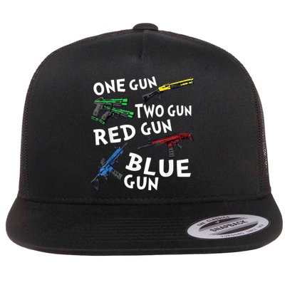 Funny Tee One Gun Two Gun Red Gun Blue Gun Custome Flatbill Hat