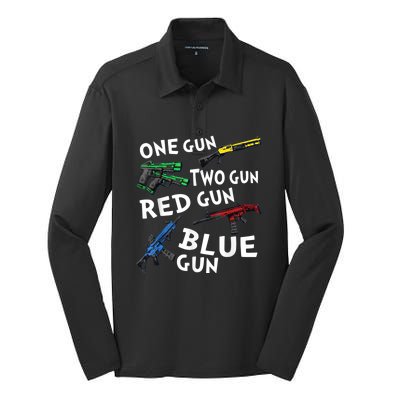 Funny Tee One Gun Two Gun Red Gun Blue Gun Custome Silk Touch Performance Long Sleeve Polo