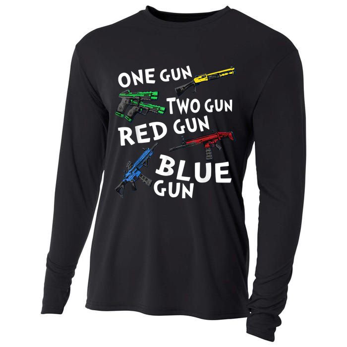 Funny Tee One Gun Two Gun Red Gun Blue Gun Custome Cooling Performance Long Sleeve Crew