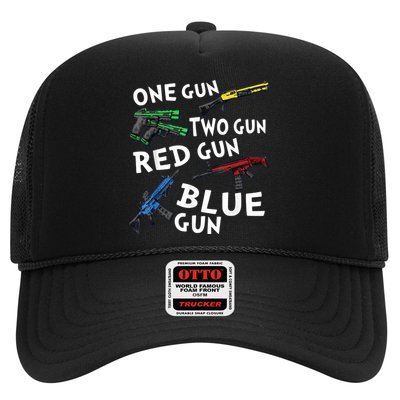 Funny Tee One Gun Two Gun Red Gun Blue Gun Custome Trucker Hat