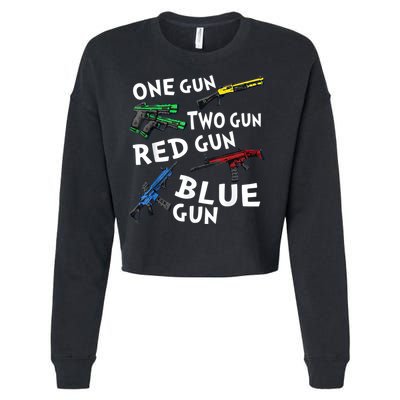 Funny Tee One Gun Two Gun Red Gun Blue Gun Custome Cropped Pullover Crew