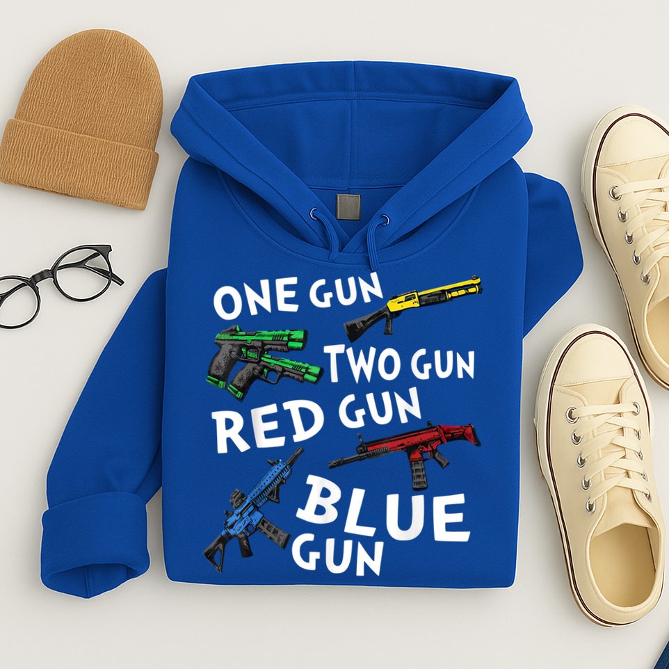 Funny Tee One Gun Two Gun Red Gun Blue Gun Custome Hoodie