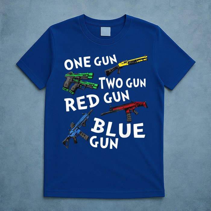 Funny Tee One Gun Two Gun Red Gun Blue Gun Custome T-Shirt