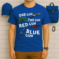 Funny Tee One Gun Two Gun Red Gun Blue Gun Custome T-Shirt