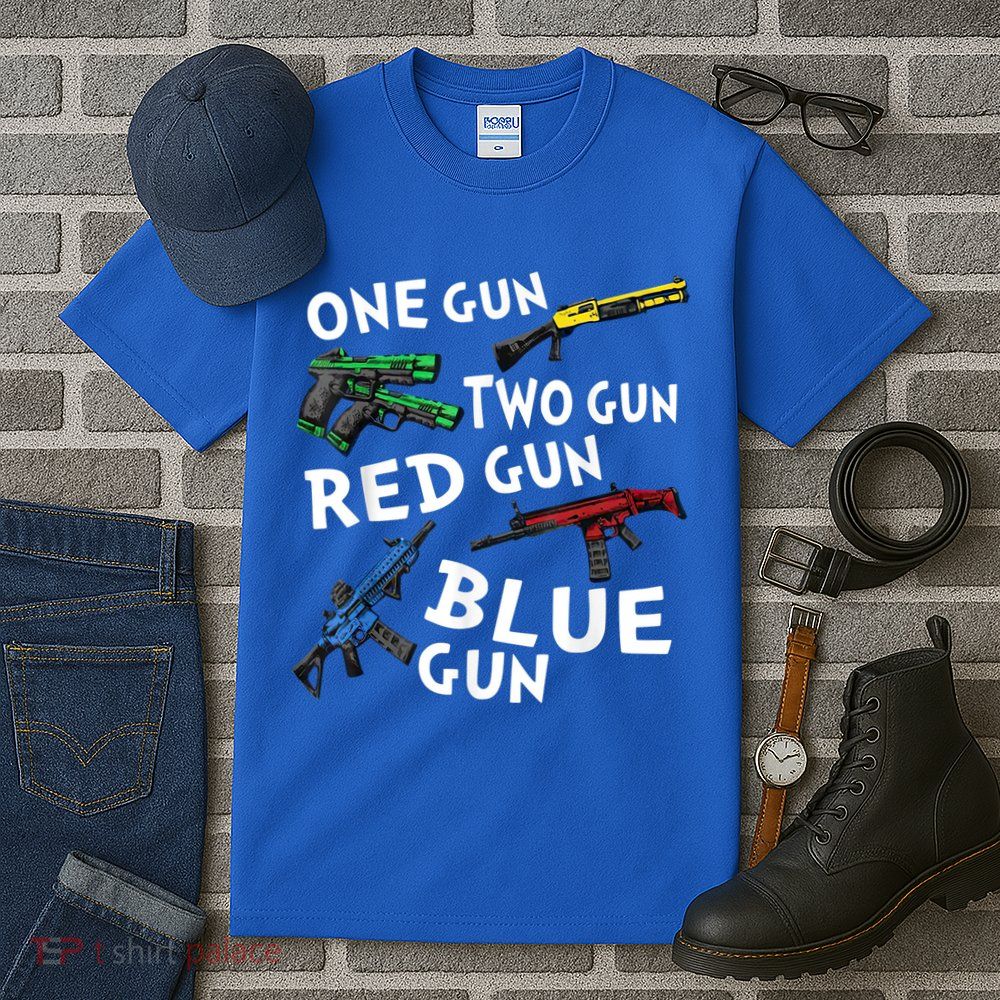 Funny Tee One Gun Two Gun Red Gun Blue Gun Custome Tall T-Shirt