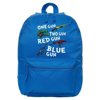 Funny Tee One Gun Two Gun Red Gun Blue Gun Custome 16 in Basic Backpack
