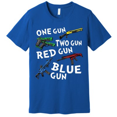 Funny Tee One Gun Two Gun Red Gun Blue Gun Custome Premium T-Shirt