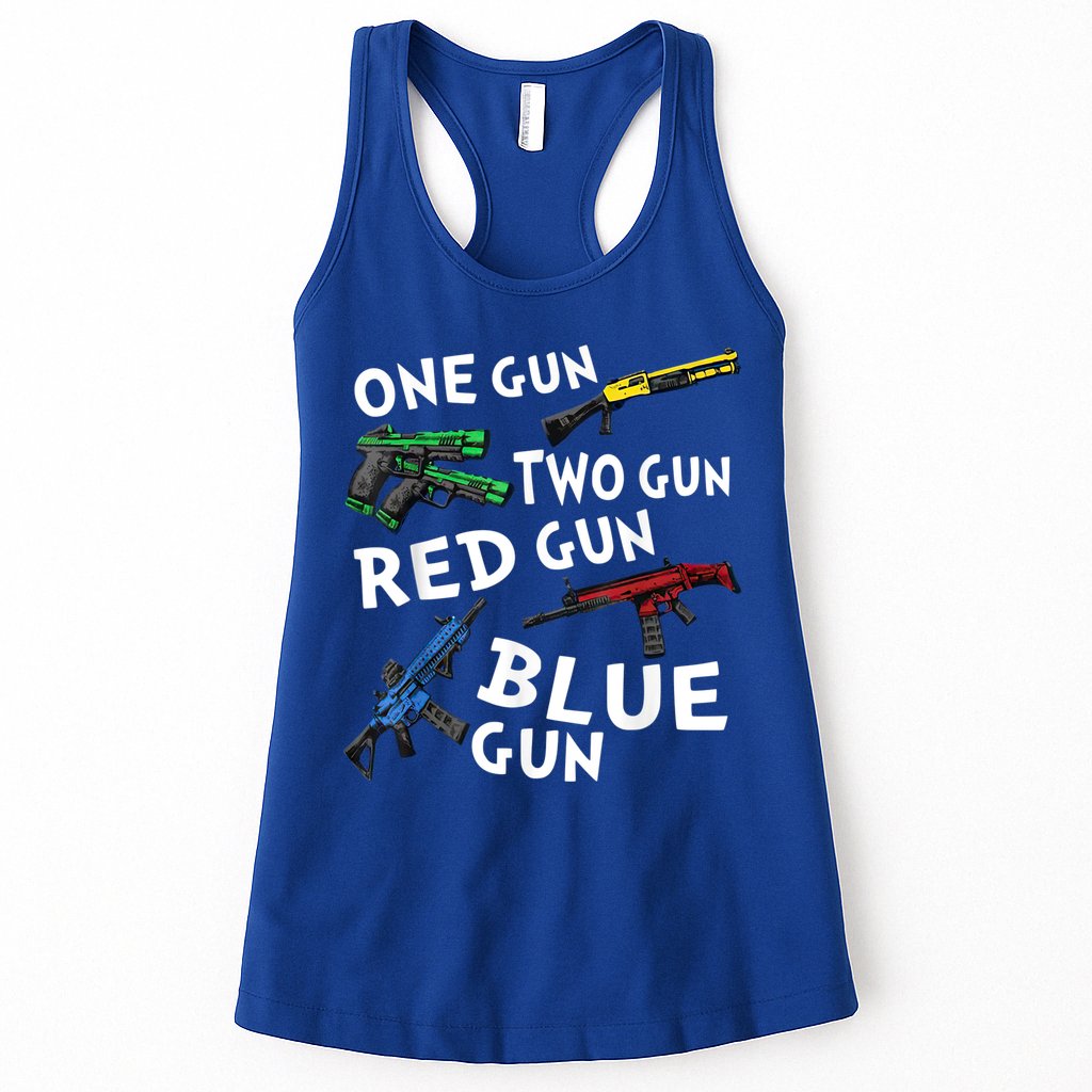 Funny Tee One Gun Two Gun Red Gun Blue Gun Custome Womens Tank Top