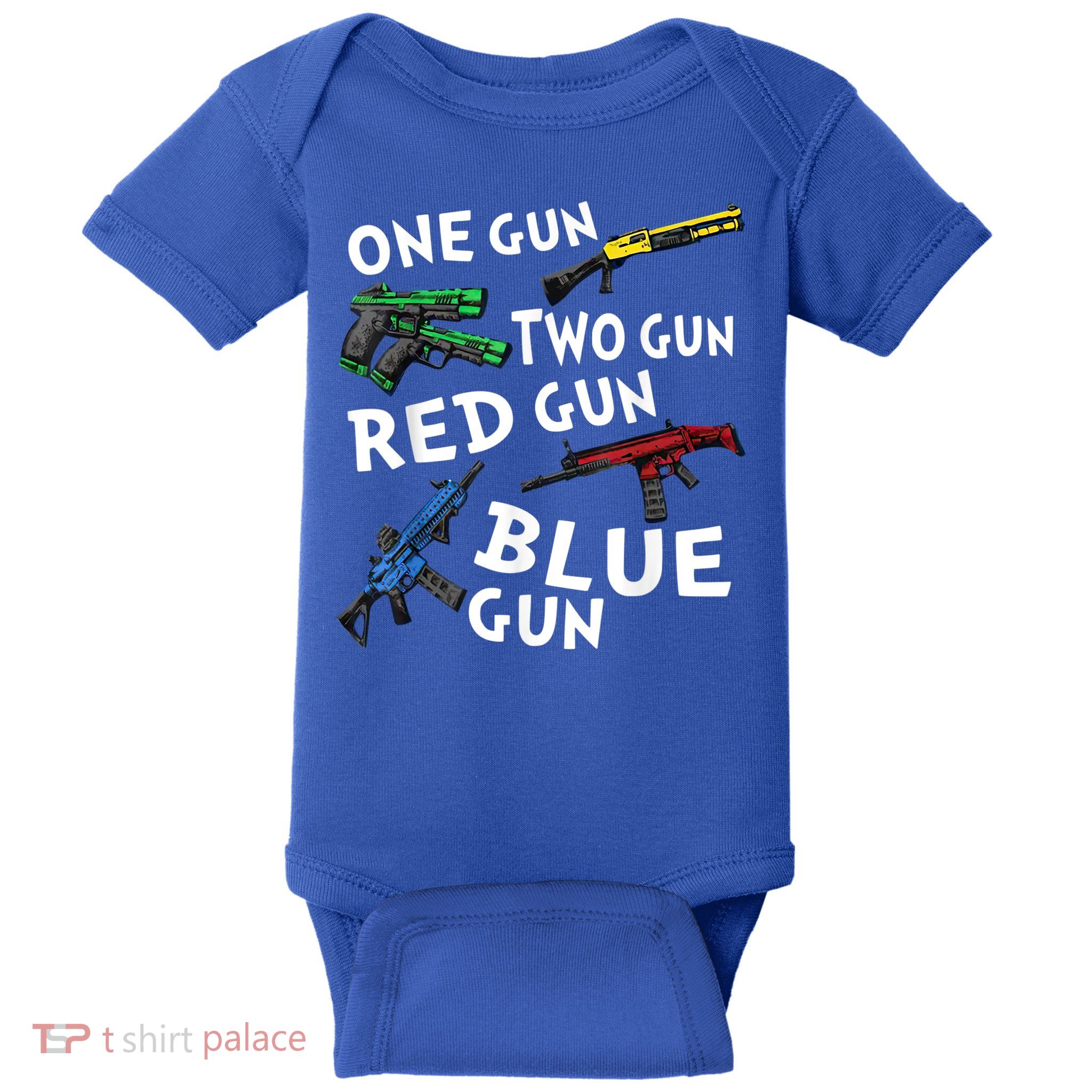 Funny Tee One Gun Two Gun Red Gun Blue Gun Custome Baby Bodysuit