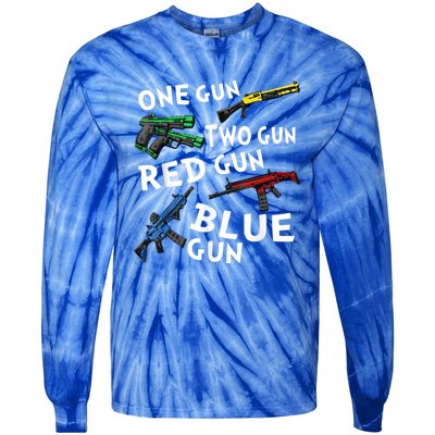 Funny Tee One Gun Two Gun Red Gun Blue Gun Custome Tie-Dye Long Sleeve Shirt