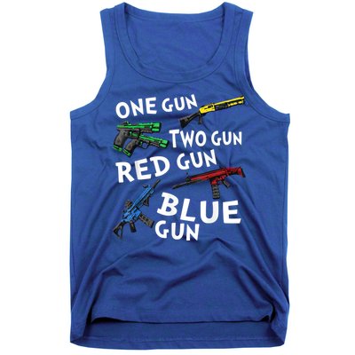 Funny Tee One Gun Two Gun Red Gun Blue Gun Custome Tank Top