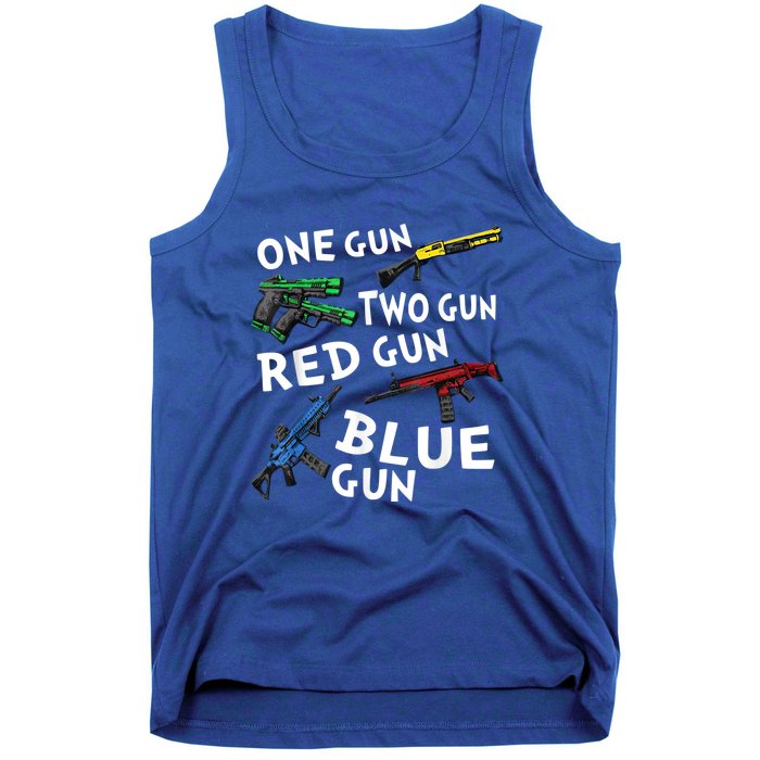 Funny Tee One Gun Two Gun Red Gun Blue Gun Custome Tank Top