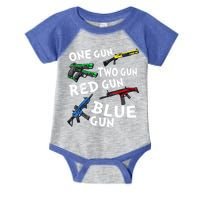 Funny Tee One Gun Two Gun Red Gun Blue Gun Custome Infant Baby Jersey Bodysuit