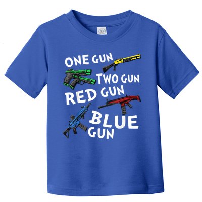 Funny Tee One Gun Two Gun Red Gun Blue Gun Custome Toddler T-Shirt