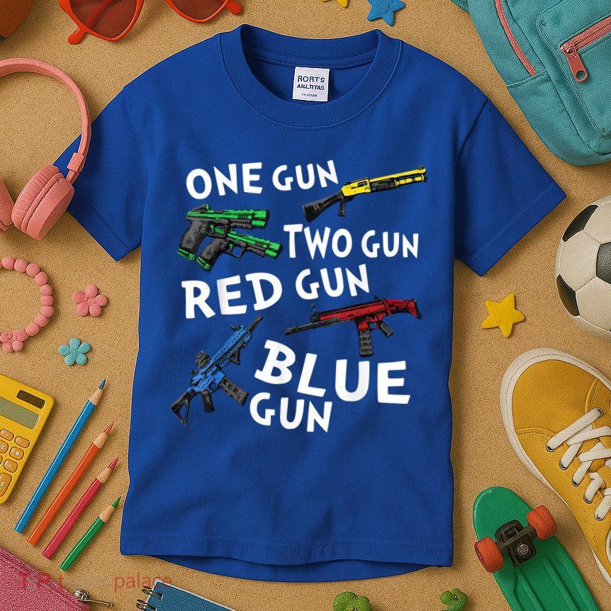 Funny Tee One Gun Two Gun Red Gun Blue Gun Custome Kids T-Shirt