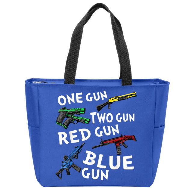 Funny Tee One Gun Two Gun Red Gun Blue Gun Custome Zip Tote Bag