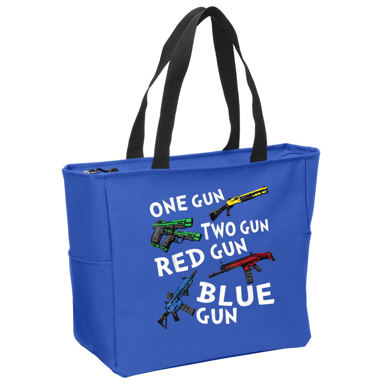 Funny Tee One Gun Two Gun Red Gun Blue Gun Custome Zip Tote Bag