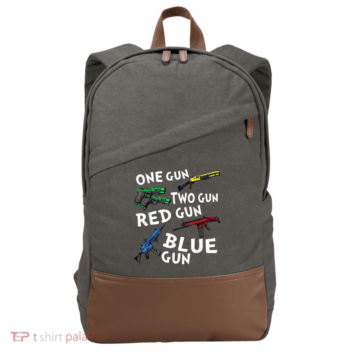 Funny Tee One Gun Two Gun Red Gun Blue Gun Custome Cotton Canvas Backpack