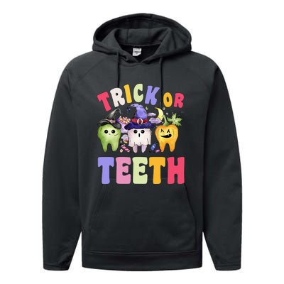 Funny Trick Or Teeth Dental Halloween Dentist Performance Fleece Hoodie