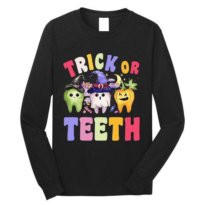 Funny Trick Or Teeth Dental Halloween Dentist Long Sleeve Shirt