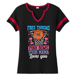 Free Throws Or Pink Bows Your Mama Loves You Gender Reveal Gift Ladies Halftime Notch Neck Tee