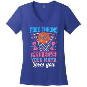 Free Throws Or Pink Bows Your Mama Loves You Gender Reveal Gift Women's V-Neck T-Shirt