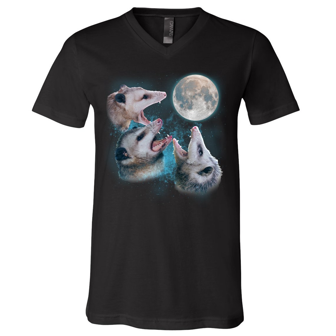 Funny Three Opossom Moon V-Neck T-Shirt